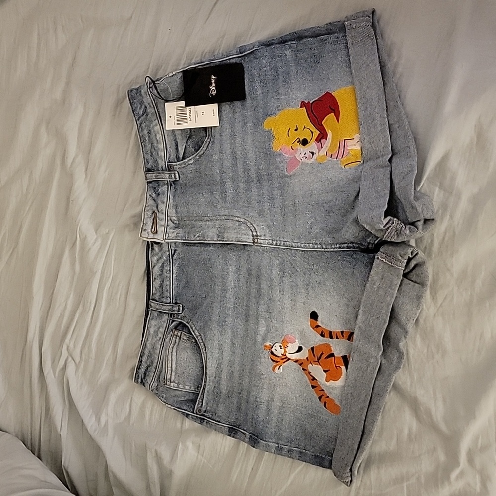 Winnie the Pooh embroidered jean shorts